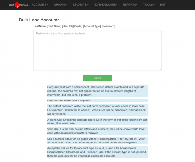 **Figure 3.** Accounts / Bulk Load page.